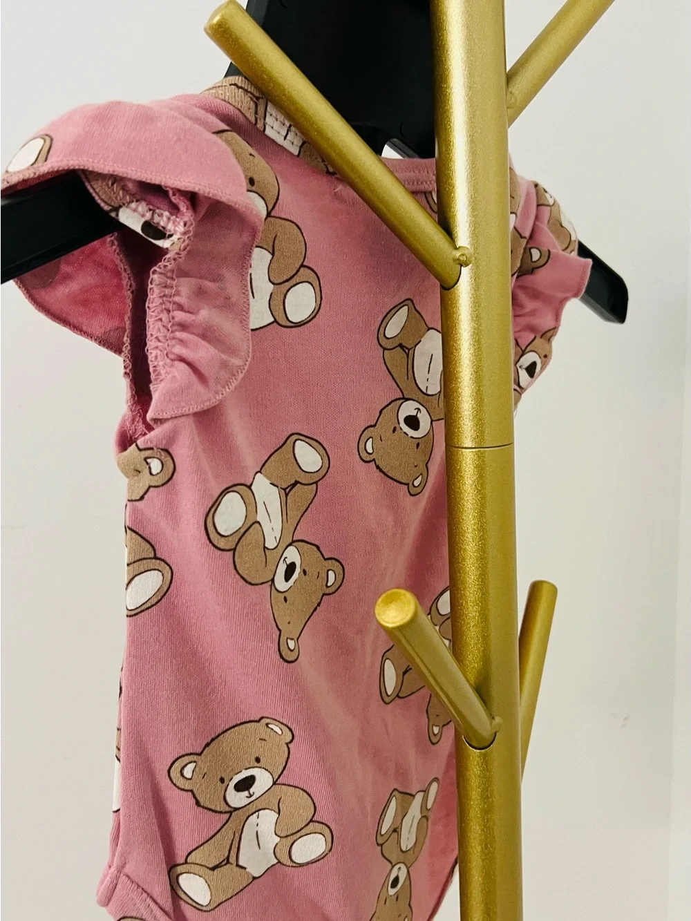 Miniville Pink Teddy Bear Ruffle-Sleeve Baby One-Piece
